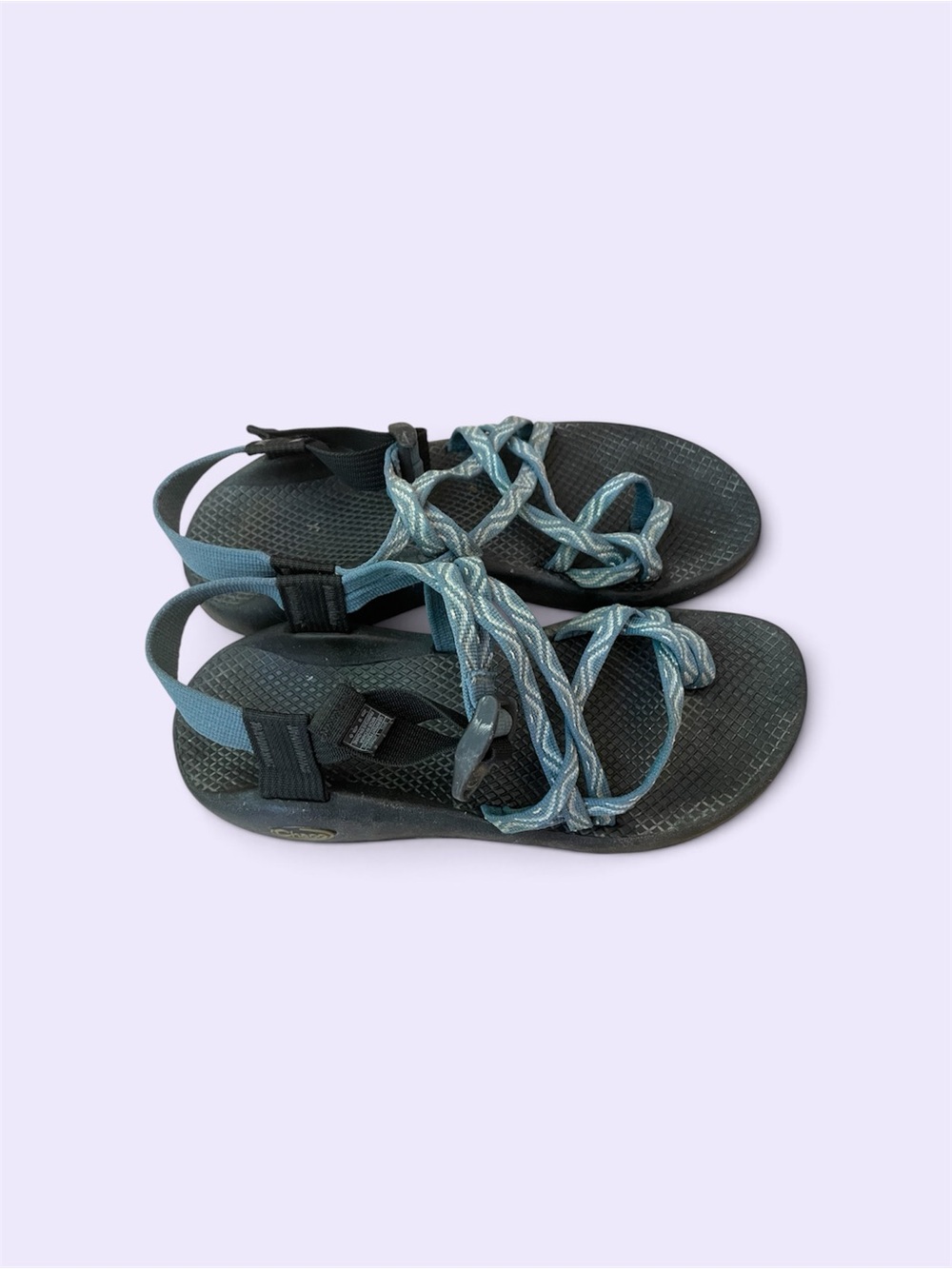 Chaco Light Blue and Black Strappy Sandals